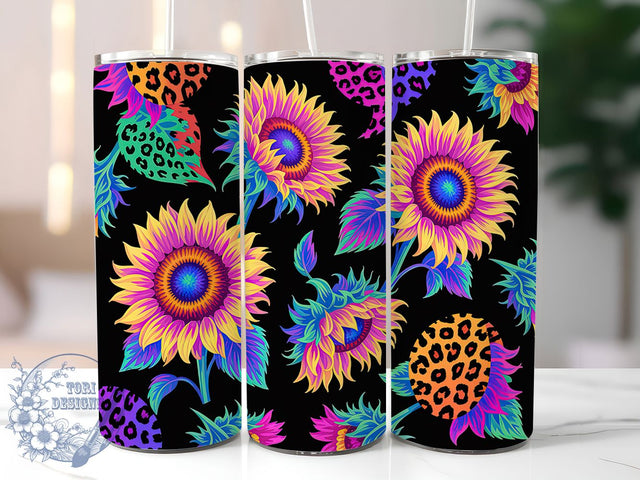 Glitter Tie Dye Sunflower Leopard Tumbler, Leopard Print Tumbler, Glitter Sunflower Leopard Wrap, Rustic Animal Print Wrap, Whimsical Sunflower Wrap, Sublimation Design, Trendy Gift Idea Sublimation ToriDesigns 