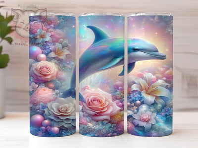Glitter Tropical Dolphin Tumbler, Summer Floral Tumbler, Dolphin 20oz Wrap, Sublimation Design, Beach Lover Gift, Sparkly Dolphin Wrap, Tropical Floral Tumbler Sublimation Lara' s Designs 