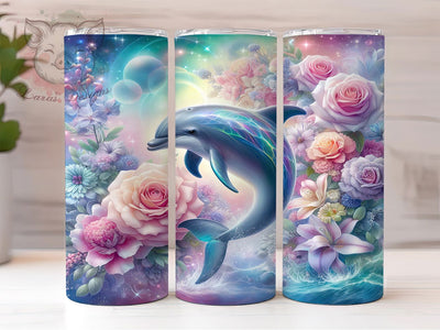Glitter Tropical Dolphin Tumbler, Summer Floral Tumbler, Dolphin 20oz Wrap, Sublimation Design, Beach Lover Gift, Sparkly Dolphin Wrap, Tropical Floral Tumbler Sublimation Lara' s Designs 