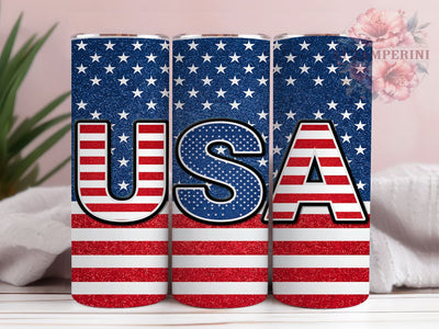 Glitter USA Flag 20oz Tumbler, American Flag, 4th of July, Patriotic Design, Bold Lettering, Skinny Tumbler, Sublimation PNG Sublimation Li Zamperini 