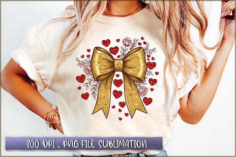 Glitter Valentine Heart Coquette Bow PNG Sublimation Shetara Begum 