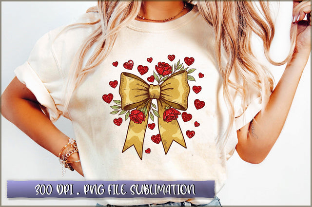 Glitter Valentine Heart Coquette Bow PNG Sublimation Shetara Begum 