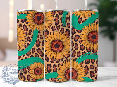 Glitter Western Leopard Sunflower Tumbler, Glitter Western Tumbler, Rustic Sunflower Wrap, Wild West Floral Wrap, Whimsical Leopard Wrap, Sublimation Design, Trendy Gift Idea Sublimation ToriDesigns 