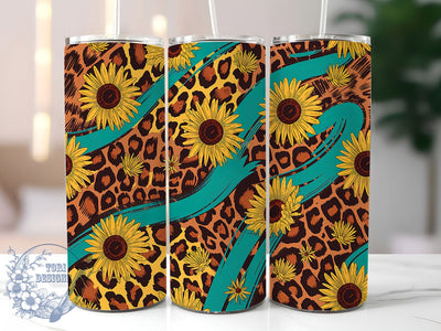 Glitter Western Leopard Sunflower Tumbler, Glitter Western Tumbler, Rustic Sunflower Wrap, Wild West Floral Wrap, Whimsical Leopard Wrap, Sublimation Design, Trendy Gift Idea Sublimation ToriDesigns 