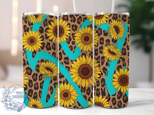 Glitter Western Leopard Sunflower Tumbler, Glitter Western Tumbler, Rustic Sunflower Wrap, Wild West Floral Wrap, Whimsical Leopard Wrap, Sublimation Design, Trendy Gift Idea Sublimation ToriDesigns 
