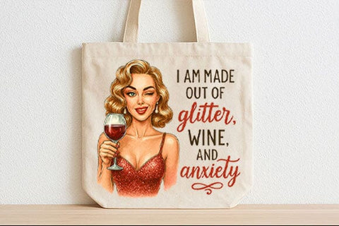 Glitter Wine Anxiety PNG Funny Retro Woman Wine Sublimation Design SVG BillahCrafts 