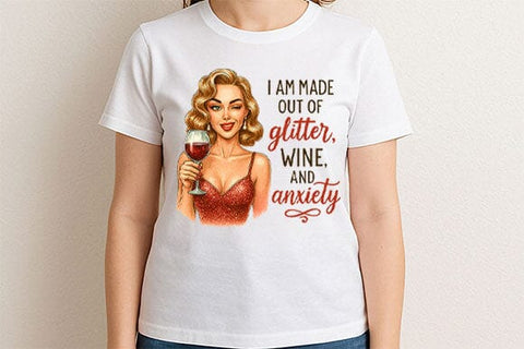Glitter Wine Anxiety PNG Funny Retro Woman Wine Sublimation Design SVG BillahCrafts 