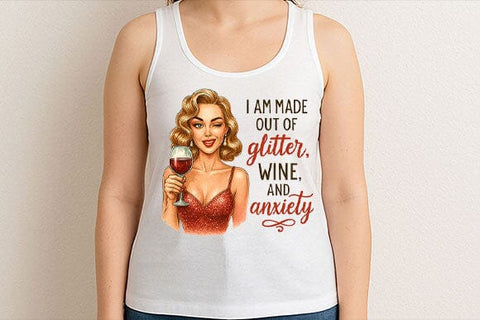 Glitter Wine Anxiety PNG Funny Retro Woman Wine Sublimation Design SVG BillahCrafts 
