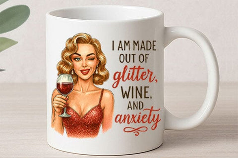 Glitter Wine Anxiety PNG Funny Retro Woman Wine Sublimation Design SVG BillahCrafts 