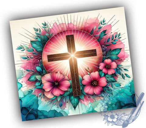 Glitter Wooden Cross 20oz Skinny Tumbler, Christian Jesus Tumbler Png, Straight & Tapered Tumbler Wrap, Instant Digital Download Sublimation ToriDesigns 