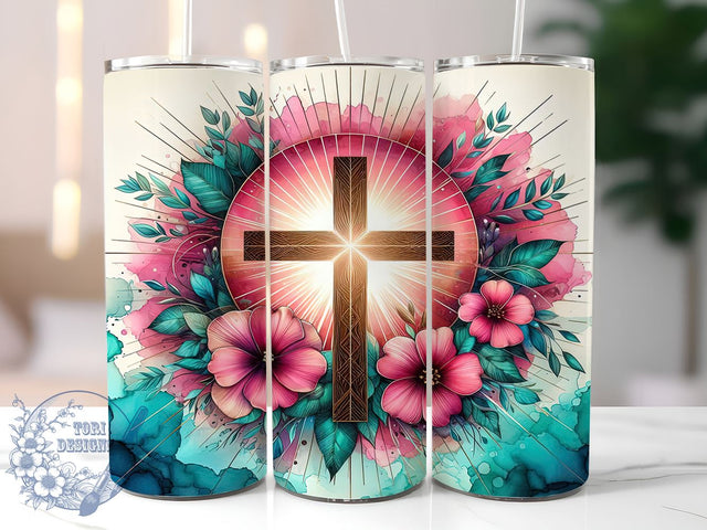 Glitter Wooden Cross 20oz Skinny Tumbler, Christian Jesus Tumbler Png, Straight & Tapered Tumbler Wrap, Instant Digital Download Sublimation ToriDesigns 