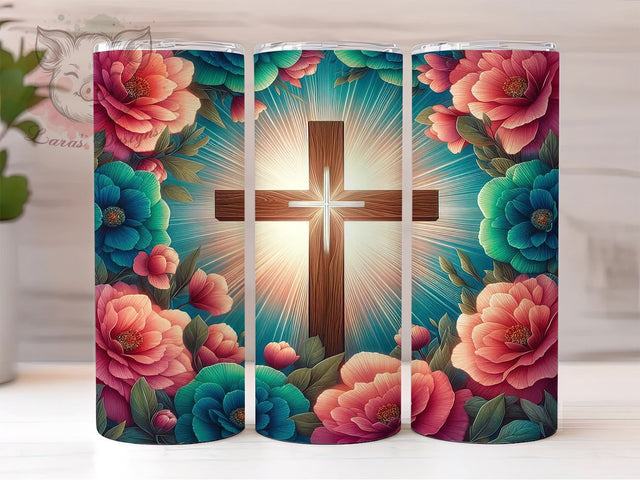 Glitter Wooden Cross 20oz Tumbler Png, Straight & Tapered Tumbler Png, Christian Jesus Tumbler Png, Digital Download PNG Sublimation Lara' s Designs 