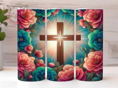 Glitter Wooden Cross 20oz Tumbler Png, Straight & Tapered Tumbler Png, Christian Jesus Tumbler Png, Digital Download PNG Sublimation Lara' s Designs 