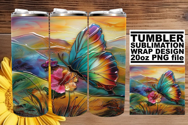 Glitter Wrap Tumbler 3D Butterfly Sublimation afrosvg 