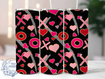 Glitter XOXO Hearts Valentine Tumbler Wrap, Glitter Style, XOXO Hearts, Black Stripes, Romantic Theme, Glam Wrap, Sublimation Design Sublimation ToriDesigns 