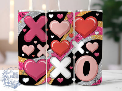 Glitter XOXO Hearts Valentine Tumbler Wrap, Glitter Style, XOXO Hearts, Black Stripes, Romantic Theme, Glam Wrap, Sublimation Design Sublimation ToriDesigns 