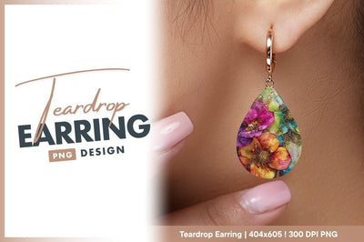 Glittering floral art teardrop earring png Sublimation Regulrcrative 