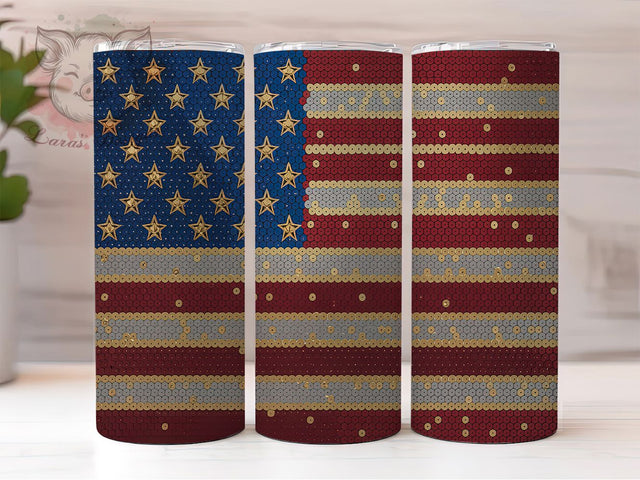 Glittering Glory Patriotic Flag Tumbler, American Flag Sublimation, Patriotic Glitter Tumbler, Stars And Stripes Wrap, 4th Of July Tumbler Design, Red White Blue Tumbler, USA Pride Tumbler Sublimation Lara' s Designs 