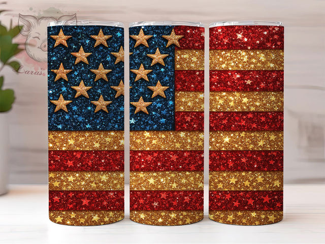 Glittering Glory Patriotic Flag Tumbler, American Flag Sublimation, Patriotic Glitter Tumbler, Stars And Stripes Wrap, 4th Of July Tumbler Design, Red White Blue Tumbler, USA Pride Tumbler Sublimation Lara' s Designs 