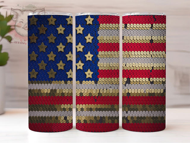 Glittering Glory Patriotic Flag Tumbler, American Flag Sublimation, Patriotic Glitter Tumbler, Stars And Stripes Wrap, 4th Of July Tumbler Design, Red White Blue Tumbler, USA Pride Tumbler Sublimation Lara' s Designs 