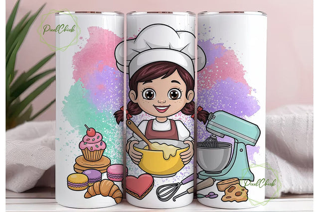 Glittery Baker Girl 20oz Tumbler Wrap Sublimation PixelChick 