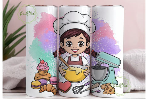 Glittery Baker Girl 20oz Tumbler Wrap Sublimation PixelChick 