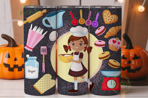 Glittery Baker Girl 20oz Tumbler Wrap Sublimation PixelChick 
