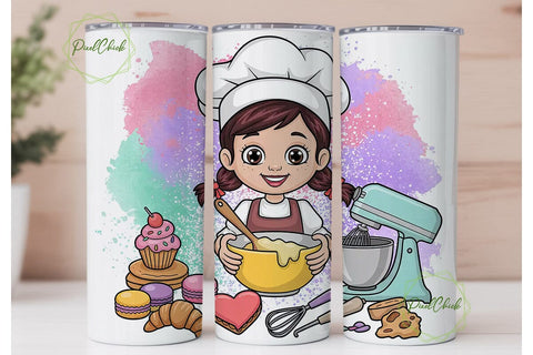 Glittery Baker Girl 20oz Tumbler Wrap Sublimation PixelChick 