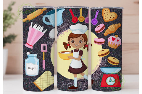 Glittery Baker Girl 20oz Tumbler Wrap Sublimation PixelChick 