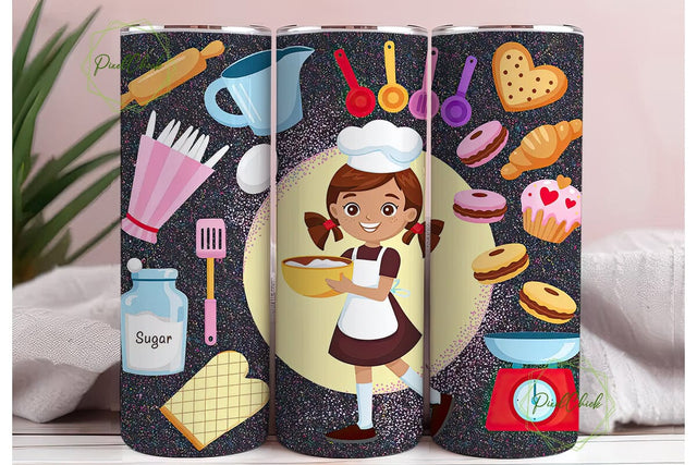 Glittery Baker Girl 20oz Tumbler Wrap Sublimation PixelChick 