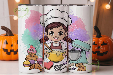 Glittery Baker Girl 20oz Tumbler Wrap Sublimation PixelChick 