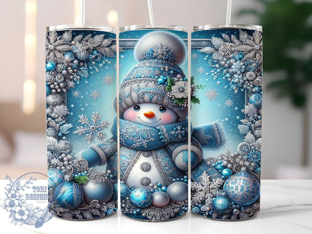 Glittery Blue Snowman Tumbler Wrap, Blue Snowman Tumbler, Christmas Glitter Design, 20oz Wrap, Sublimation Design, Winter Drinkware, Holiday Cup, Festive Tumbler Sublimation ToriDesigns 