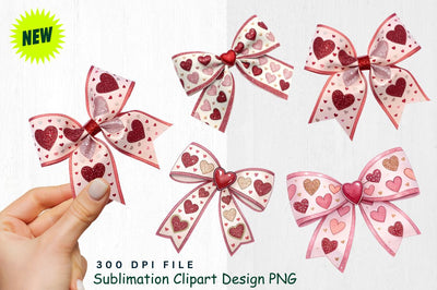 Glittery Heart Ribbon Bow Clipart Sublimation Regulrcrative 