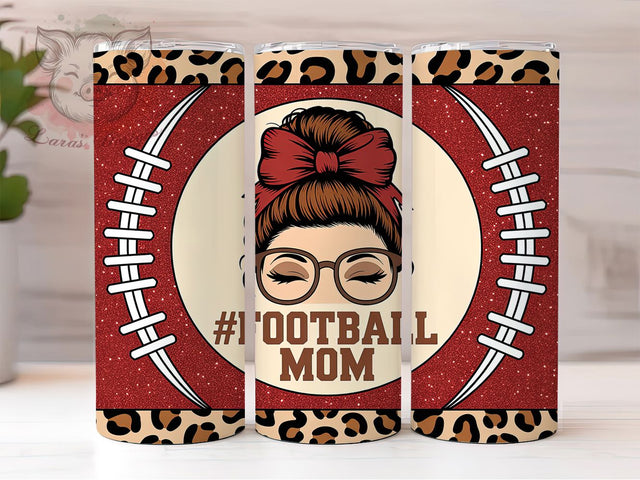 Glittery Messy Bun Football Mom Tumbler, Messy Bun Glitter Wrap, 20oz Sublimation Design, Game Day Mom PNG, Glam Football Mom Tumbler, Sparkle Sports Mom Wrap, Printable Glitter Tumbler Sublimation Lara' s Designs 