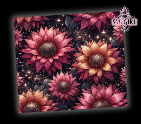 Glittery Pink Sunflower Seamless Tumbler Wrap, Pink Sunflowers, Seamless Pattern, Glitter Tumbler Wrap, Sublimation Design, Floral Decor, Summer Vibes, Flower Lover Gift Sublimation SvggirlplusArt 