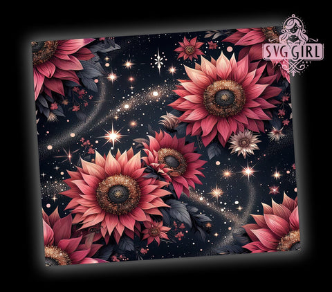 Glittery Pink Sunflower Seamless Tumbler Wrap, Pink Sunflowers, Seamless Pattern, Glitter Tumbler Wrap, Sublimation Design, Floral Decor, Summer Vibes, Flower Lover Gift Sublimation SvggirlplusArt 