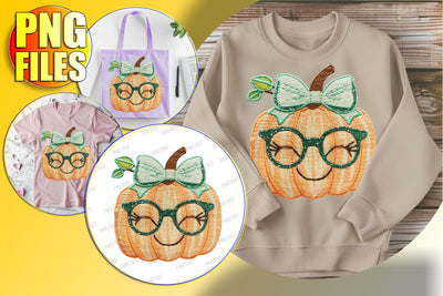 Glittery Pumpkin with Bow for Autumn Sublimation PNG Sublimation afrosvg 