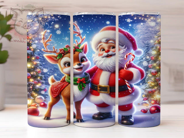 Glittery Santa and Reindeer Tumbler, Glittery Christmas Wrap, Cute Holiday Sublimation, Festive Santa Cup, 20Oz Skinny Tumbler Wrap, Sparkly Reindeer Mug, Adorable Christmas Design Sublimation Lara' s Designs 