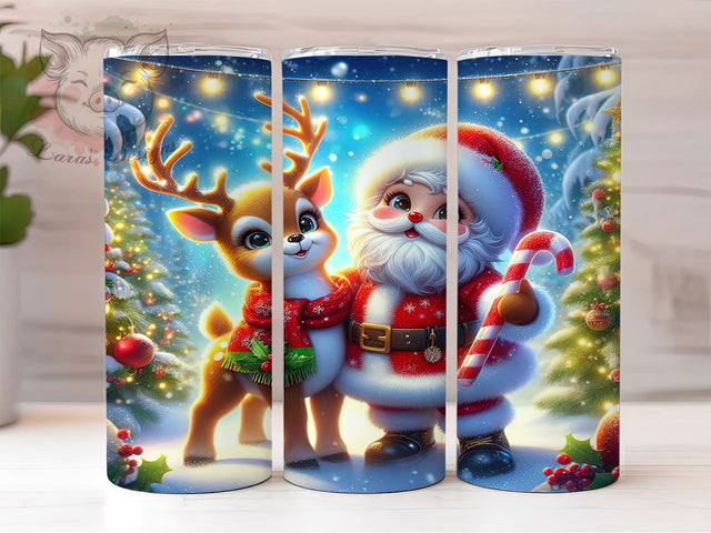 Glittery Santa and Reindeer Tumbler, Glittery Christmas Wrap, Cute Holiday Sublimation, Festive Santa Cup, 20Oz Skinny Tumbler Wrap, Sparkly Reindeer Mug, Adorable Christmas Design Sublimation Lara' s Designs 