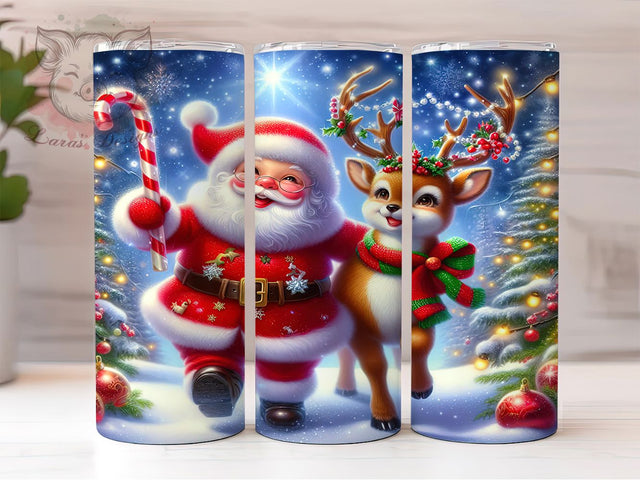 Glittery Santa and Reindeer Tumbler, Glittery Christmas Wrap, Cute Holiday Sublimation, Festive Santa Cup, 20Oz Skinny Tumbler Wrap, Sparkly Reindeer Mug, Adorable Christmas Design Sublimation Lara' s Designs 