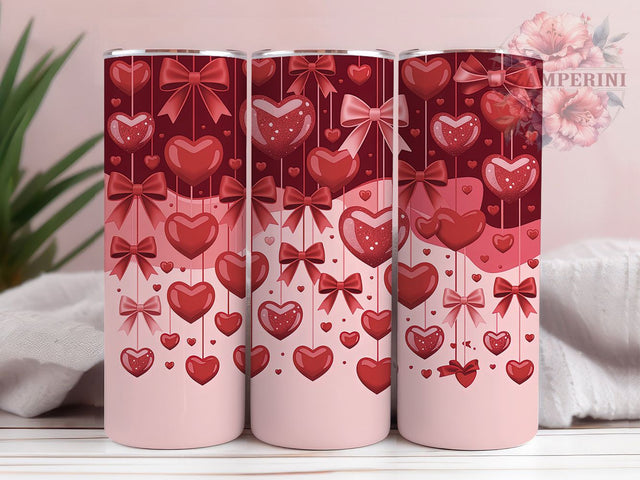 Glittery Valentine Hearts Tumbler, Love Bows Wrap, Sparkly Heart Cup, 20oz Sublimation Wrap, Stylish Valentine Design Tumbler, Artistic Glitter Bow Cup, Whimsical Sparkle Love Theme Wrap Sublimation Li Zamperini 
