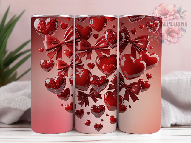 Glittery Valentine Hearts Tumbler, Love Bows Wrap, Sparkly Heart Cup, 20oz Sublimation Wrap, Stylish Valentine Design Tumbler, Artistic Glitter Bow Cup, Whimsical Sparkle Love Theme Wrap Sublimation Li Zamperini 