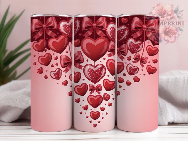 Glittery Valentine Hearts Tumbler, Love Bows Wrap, Sparkly Heart Cup, 20oz Sublimation Wrap, Stylish Valentine Design Tumbler, Artistic Glitter Bow Cup, Whimsical Sparkle Love Theme Wrap Sublimation Li Zamperini 