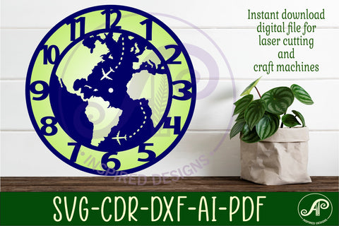 Globe wall clock laser cut files, SVG file. SVG APInspireddesigns 
