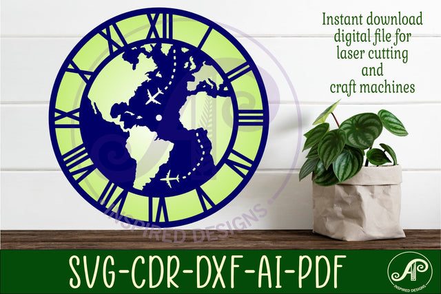 Globe wall clock laser cut files, SVG file. SVG APInspireddesigns 