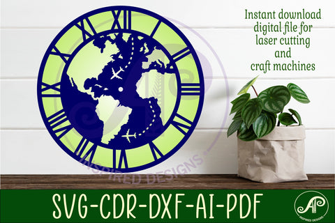 Globe wall clock laser cut files, SVG file. SVG APInspireddesigns 