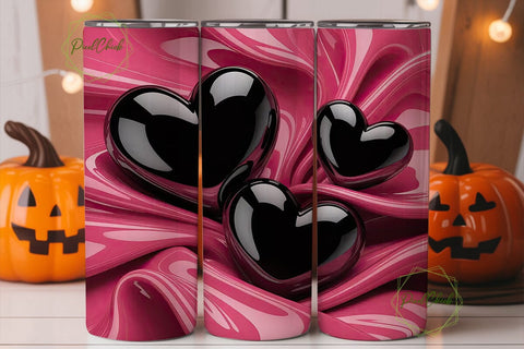 Glossy Black Hearts 20oz Tumbler Wrap Sublimation PixelChick 