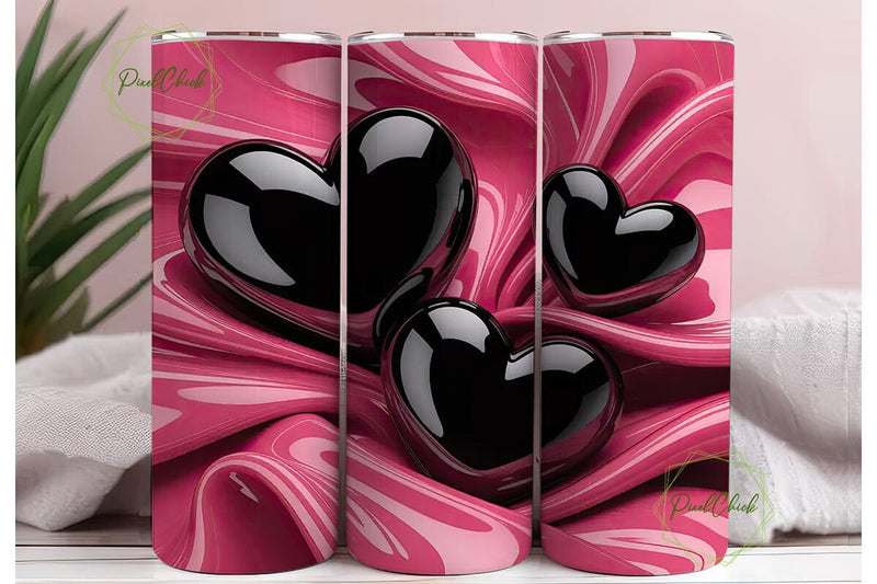 Glossy Black Hearts 20oz Tumbler Wrap Sublimation PixelChick 