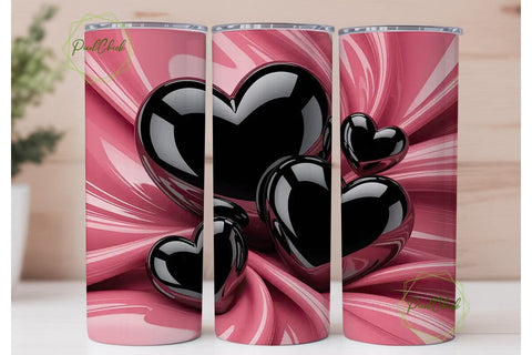 Glossy Black Hearts 20oz Tumbler Wrap Sublimation PixelChick 