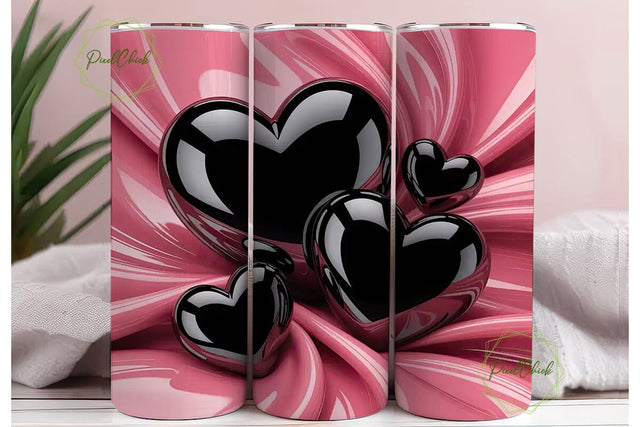 Glossy Black Hearts 20oz Tumbler Wrap Sublimation PixelChick 